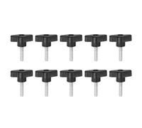 QUARKZMAN 10Pcs Vis de Serrage Étoile M6 x 25mm Filetage Mâle Plastique Boutons de Goujon en T Poignées Filetées en T Serrage Manuel Vis à Oreilles, Noir