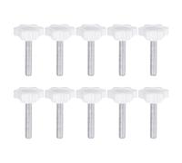 QUARKZMAN 10Pcs Vis de Serrage Étoile M6 x 30mm Filetage Mâle 25mm Plastique 6 Points Bouton de Goujon de Tête, Serrage Manuel, Vis de Serrage, Poignée Filetée de Remplacement, Blanc