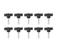 QUARKZMAN 10Pcs Vis de Serrage Étoile M6 x 30mm Filetage Mâle Plastique Boutons de Goujon en T Poignées Filetées en T Serrage Manuel Vis à Oreilles, Noir
