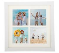 QUARKZMAN 11x11 Cadre Photo Collage Affiche 4 Photos Montage Murale Blanc | 1Pcs, Bois de Chene Solide Avec Feuille Acrylique Transparente, 3.5x3.5 Avec Carton de présentation