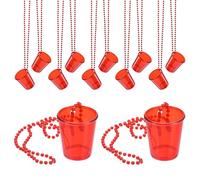 QUARKZMAN 12 Pcs Colliers Avec Verres À Shot, 2 oz Verres À Shot Sur Collier Perlé, Verres En Plastique Avec Chaine Perles Pour Accessoires De Fête Anniversaire Mariage Festival, Rouge