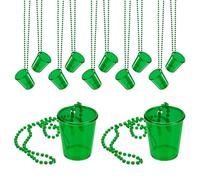 QUARKZMAN 12 Pcs Colliers Verres À Shot, 2 oz Verres À Shot Sur Collier Perlé, Verres En Plastique Chaine Perles Pour Accessoires De Fête Anniversaire Mariage Festival, Green