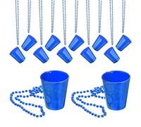 QUARKZMAN 12 Pcs Colliers Verres À Shot, 2 oz Verres À Shot Sur Collier Perlé, Verres En Plastique Chaîne Perlé Rayé Pour Cadeaux De Fête Anniversaire Mariage Festival Accessoires, Blue