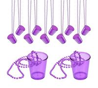 QUARKZMAN 12 Pcs Colliers Verres À Shot, 2 oz Verres À Shot Sur Collier Perlé, Verres En Plastique Chaîne Perles Pour Accessoires Fête Anniversaire Mariage Festival, Violet Foncé