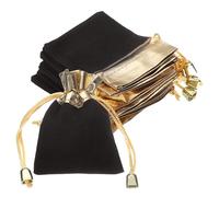 QUARKZMAN 12 Pcs Sacs En Velours À Cordon, 2.8 x 3.7 Inch Poches En Velours Pour Bijoux Sacs Cadeaux Pour Faveurs De Mariage Bonbons Emballage De Bijoux Organisation Stockage, Noir Or