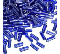 QUARKZMAN 1200Pcs Perles de Bugle Perles de Rocaille en Verre Tube, 6x1.7mm Mini Perles d'Espacement en Vrac pour Boucles d'Oreilles, Colliers, Bracelets (Bleu Saphir Huilé)