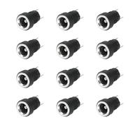 QUARKZMAN 12pcs DC5525 Prise Jack DC, 30V 0.5A 5.5x2.5mm 2 Broches Connecteur Femelle Panneau Montage avec Ecrou Métallique Rondelle pour Appareils Electroniques, Noir 10x10x18mm
