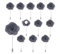 QUARKZMAN 12Pcs Épinglette Boutonnière Camélia Gris Accessoire Boutonniere Corsage Broches Boutonnières pour Cérémonie de Mariage Anniversaire Bal de Promo Dîner Formel Fête