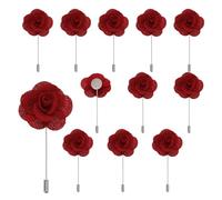 QUARKZMAN 12Pcs Épinglette Boutonnière Camélia Rouge Accessoire Boutonniere Corsage Broches de Poche pour Cérémonie de Mariage Anniversaire Bal de Promo Dîner Formel Décoration de Costume