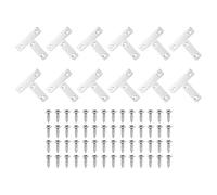QUARKZMAN 12Pcs Équerre Plate En T, 2.36" x 2.36" Équerre Métallique À Angle Droit Plaque De Renfort Avec Vis Pour Fixation Et Assemblage De Meubles En Bois, Argent