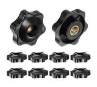 QUARKZMAN 12Pcs Étoile Boutons 1/4-20 Filetage Femelle 32mm 6 Points Tête en Plastique Insert en Laiton à Trou Fileté à Visser Poignée de Serrage de Bouton à Main, Noir