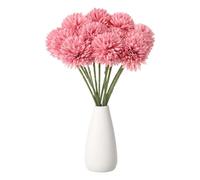 QUARKZMAN 12pcs Fleurs Artificielles Boule Chrysanthème Faux Chrysanthème Bouquet Fleurs Fausses Soie Fleur Mum pour Maison Jardin Mariage Fête Décoration, Rose Foncé