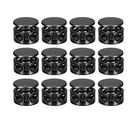QUARKZMAN 12pcs Métal Cordon Serrures, 3mm Double Trou Ressort Obturateur Fermeture Curseur Bascules Fin pour Cordons Sacoches Sac Dos Vêtements Lanière, Électrophorétique Noir