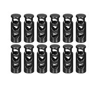 QUARKZMAN 12pcs Métal Cordon Serrures, 5mm Double Trou Ressort Obturateur Fermeture Curseur Bascules Fin pour Cordons Sacoches Sac Dos Vêtements Longes, Électrophorétique Noir