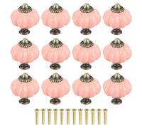 QUARKZMAN 12Pcs Poignées de Tiroir Décoratives en Céramique en Forme de Citrouille, Poignées Roses, avec 12 Vis pour Armoires, Tiroirs et Placards (38mm/1,5")