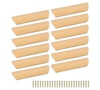 QUARKZMAN 12Pcs Poignées de Tiroir en Bois, 96mm/3.78" Espacement des Trous, Boutons de Tiroir en Bois de Hêtre pour Armoires de Cuisine, Commodes et Meubles, Couleur Bois