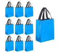 QUARKZMAN 12Pcs Sacs Cadeaux Reutilisables Etincelants Avec Poignees, Finition Brillante Sacs Shopping Non Tissés Pliables Grands Pour Cadeaux Fetes Courses, 7.9"x 9.8" Bleu Clair