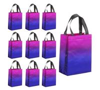 QUARKZMAN 12Pcs Sacs Réutilisables Étincelants Avec Poignées, Finition Brillante Sacs Shopping Non Tissés Pliables Grands Pour Mariage Fête Épicerie, 7.9 x 9.8 Pouce Dégradé Violet
