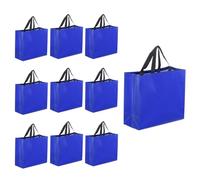 QUARKZMAN 12Pcs Sparkle Reusable Gift Bags With Handles, Glossy Finish Non-Woven Tote Bags Foldable Large Shopping Bag For Wedding Party Gifts Grocery, 10.6 x 13 Inch Dark Blue