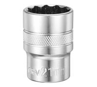 QUARKZMAN 12Points Socket 1/2" Drive 21mm Metric Shallow | Socket 1.5" Long CR-V Steel