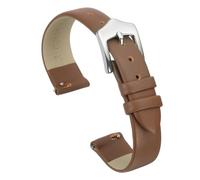 QUARKZMAN 14mm Bracelet De Monture En Cuir Véritable Marron Clair, Bracelet De Monture Plat Fin Et Élégant À Libération Rapide Avec Boucle En Acier Inoxydable Argenté Pour Femmes