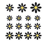 QUARKZMAN 15 Pcs Patchs À Repasser Fleur Marguerite, 3 Tailles 6.5/4.5/3cm Mignons Patchs Brodés Appliqués Pour Réparation Vêtements Sac À Dos Chaussures Décoration, Noir