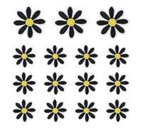 QUARKZMAN 15 Pcs Patchs ThermoCollants Fleur Marguerite, 3cm Mignons Patchs Brodés Appliqués Pour Réparation Vêtements Sac À Dos Chaussures Décoration, Noir