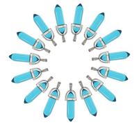 QUARKZMAN 15 Pcs Pendeloque Cristal Hexagonal, Pendeloque Point De Quartz Verre Perles Bijoux Pierre Fine Quartz Pour Femmes Colliers Fabrication De Bijoux DIY, Transparent Bleu Clair