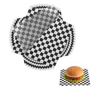 QUARKZMAN 150 Feuilles De Papier Ciré Pour Aliments, 18 x 18 cm/7 x 7 Pouces Feuilles De Papier Anti-Graisse, Doublures Carrées À Carreaux Pour Paniers À Sandwich Hamburger Pain, Noir