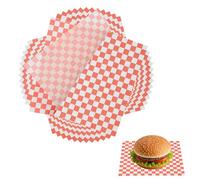 QUARKZMAN 150 Feuilles De Papier Ciré Pour Aliments, 22 x 22 cm/8.7 x 8.7 Inch Papier Anti-Graisse À Carreaux, Doublures De Panier À Aliments Pour Sandwich Hamburger Pain, Rouge