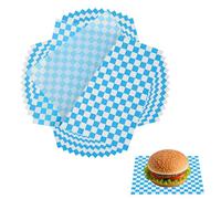 QUARKZMAN 150 Feuilles De Papier Ciré Pour Aliments 22 x 22 cm Bleu | Papier Anti-Graisse À Carreaux, Doublures De Panier Alimentaire Pour Sandwich Hamburger Pain