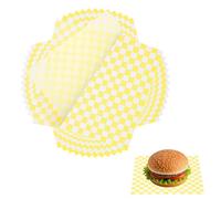 QUARKZMAN 150 Feuilles De Papier Ciré Pour Aliments, 22 x 22 cm Papier Anti-Graisse À Carreaux, Doublures De Panier Alimentaire Pour Sandwich Hamburger Pain, Jaune