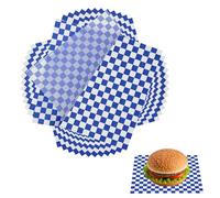 QUARKZMAN 150 Feuilles De Papier Ciré Pour Aliments, 22 x 22 cm Papier Anti-Graisse À Carreaux, Feuilles Carrées Pour Paniers À Sandwich Hamburger Pain, Bleu Foncé