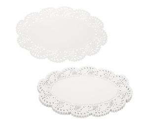 QUARKZMAN 150 napperons Dentelle Papier 30x21cm Blancs ovales jetables décoratifs Motifs Fleuris ajourés Absorption pour gâteaux Desserts décoration Mariage Anniversaire