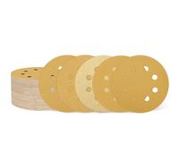 QUARKZMAN 150 Pcs 125mm 5 Pouce Disques à Poncer 8 Trous 60/80/120/150/240/320/400 Grain Papier de Verre à Crochet et Boucle Pads pour Ponceuse Orbitale Aléatoire pour Travail, Gold