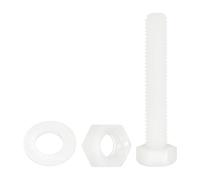QUARKZMAN 150 Pcs/50 Sets Vis Hexagonales Nylon, M5 x 30mm Vis À Tête Hexagonale Plastique Filetées Complètes Et Écrous Avec Rondelles Plates Pour Accessoires, White