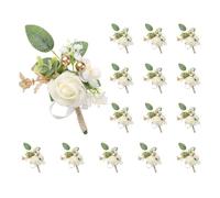 QUARKZMAN 15Pcs Boutonnières Blanches en Forme de Rose pour Hommes, Corsage de Poche avec Fleurs Artificielles et Épingles pour Mariage de la Mariée et du Marié, Cérémonie d'anniversaire