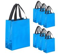 QUARKZMAN 15Pcs Sacs Cadeau Laser Avec Poignées En Gros, 3.9" x 7.9" x 10.2" Sacs Cadeau Non Tissés Avec Finition Brillante Réutilisables Pour Fête D'anniversaire, Noël, Vacances, Bleu