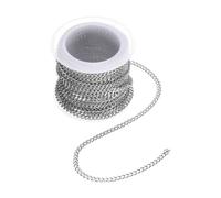 QUARKZMAN 16.4 Pieds/5 Mètre Chaîne Curb En Acier Inoxydable, 3x0.8mm Chaîne Cuban Link, Chaîne Câble Croisé À Mailles Torsadées Pour Fournitures De Fabrication De Bijoux DIY, Argent
