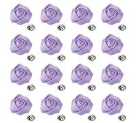 QUARKZMAN 16 Pcs Fleurs de Revers pour Hommes Costumes, Broche de Revers de 2 Pouces en Satin Rose Artificielle pour Hommes Boutonnières pour Mariage Fête Bal Cérémonie, Violet Clair