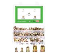 QUARKZMAN 160Pcs Rivet Nut Flat Head,#8-32, #10-24, 1/4"-20, 5/16"-18, 3/8"-16 Carbon Steel Threaded Insert Nuts Knurled Body Zinc Plated Finish