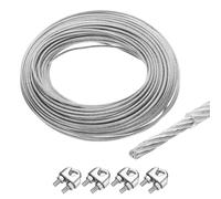 QUARKZMAN 164Ft(50M) Câble Métallique en Acier Inoxydable 304 3/32" (2.5 mm) Revêtement en Vinyle avec 4Pcs Mandrin à Vis pour Suspendre, Étendre le Linge, Soulever, Transparent