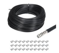QUARKZMAN 164Ft(50M) Cordon Corde 304 INOX Acier Câble 1/8"(3mm) Vinyle Enduit avec 30 pcs Aluminium Manchons pour Cordes Linge, Levage Noir