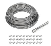 QUARKZMAN 164Ft(50M) Cordon Corde 304 Inox Acier Câble 1/8"(3mm) Vinyle Enduit avec 30 pcs Aluminium Manchons pour Cordes Linge, Levage Argent Ton