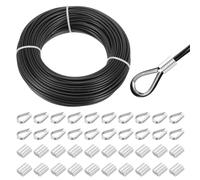 QUARKZMAN 164ft Câble En Acier Inoxydable 304, 3mm(1/8") Gainé De Vinyle Avec 20 Manchons En Aluminium Et Chaussette Pour Balustrade, Terrasse, Suspendu, Lignes À Linge, Noir 50m