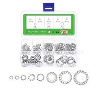 QUARKZMAN 180Pcs Kit Rondelles À Dents Externes, 304 Rondelles Blocage À Dents En Acier Inoxydable, Attache Rapide Écrou Étoile, Verrouillage Rapide, Argent