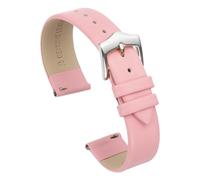 QUARKZMAN 18mm Bracelet De Monture En Cuir Véritable Rose, Bracelet De Montre Élégant Plat Et Fin À Libération Rapide Avec Boucle En Acier Inoxydable Argenté Pour Femmes
