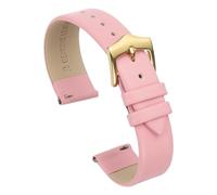 QUARKZMAN 18mm Bracelet De Monture En Cuir Véritable Rose, Bracelet De Monture Plat Mince Élégant À Libération Rapide Avec Boucle En Acier Inoxydable Doré Pour Femmes
