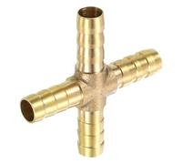 QUARKZMAN 1Pcs Laiton 4 Voie Tuyau Raccord, 5/16" (8mm) Croix Cannelure Union Raccord Tuyau Adaptateur pour Eau/Carburant/Air Transport Connecter Pipelines