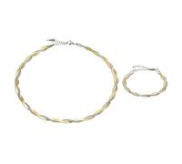 QUARKZMAN 1set Collier Chaîne Serpent 18K Superposable Métal Tressé Collier, 16" Long+2" Extendeur, Argenté/Doré Vagues Multi-Couche Imperméable Chaîne Avec Bracelet Pour Women